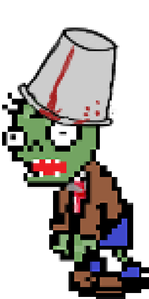 Pixel Art eines Zombies mit einem Eimer am Kopf